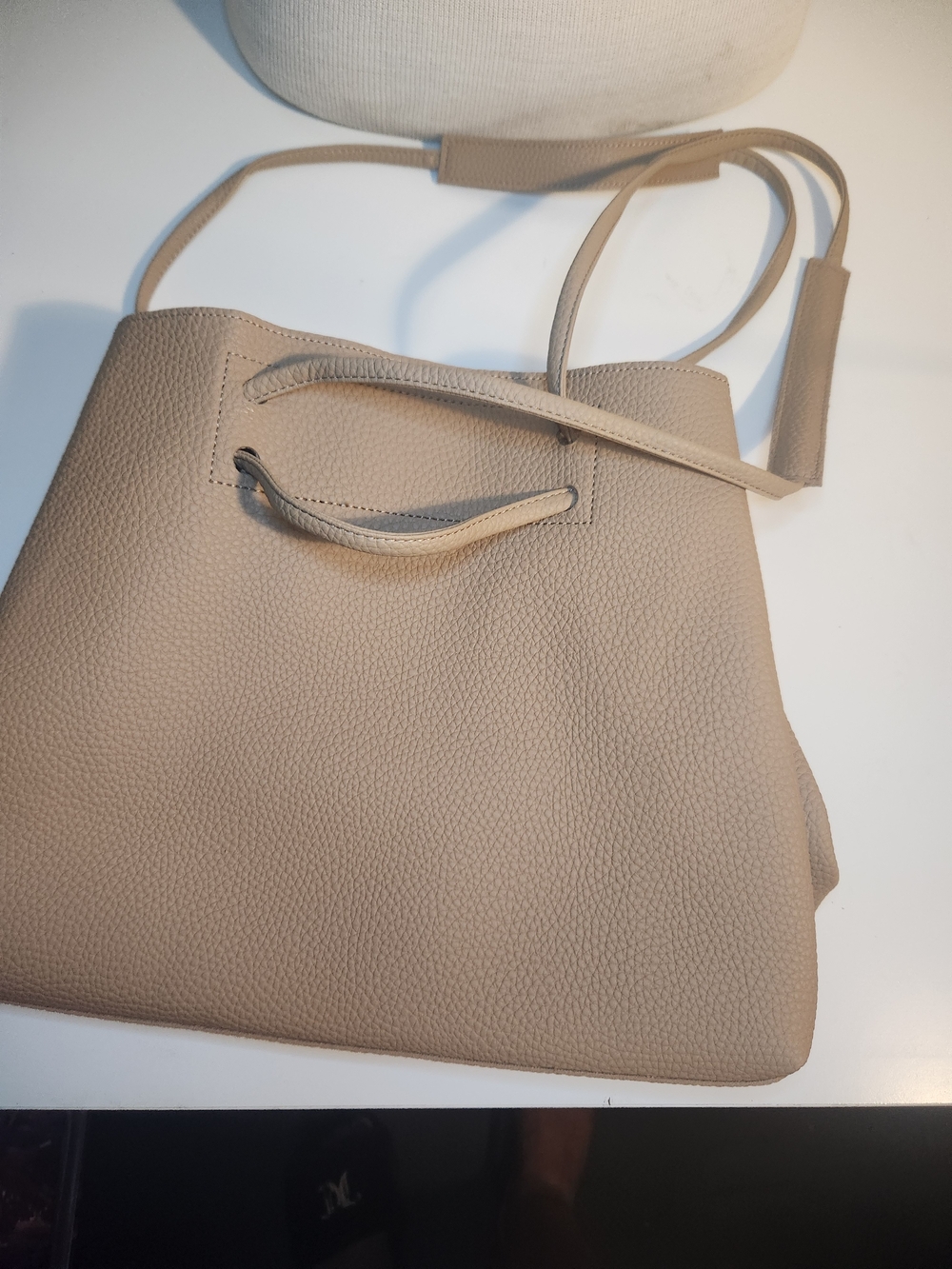 8 Other Reasons Beige Textured Leather Crossbody Tie-Accent Bag
